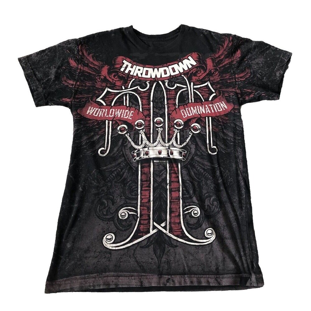 Affliction Throwdown  World Domination Adult Graphic T-Shirt Black Large